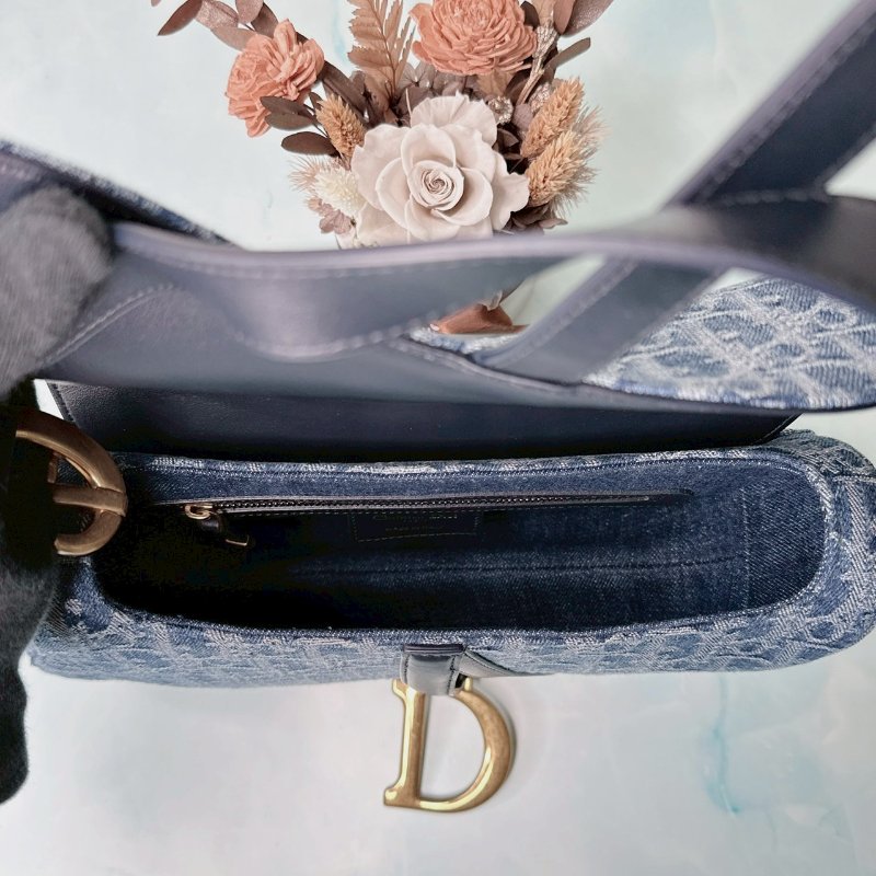 DIOR 全新Oblique刺繡單寧馬鞍包-5