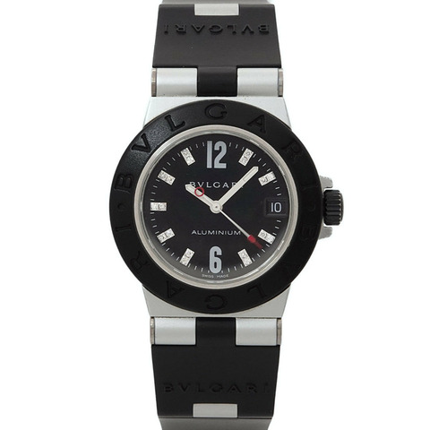 寶格麗 (BVLGARI) AL32TA 鋁合金女士腕錶，鑲嵌 18 顆鑽石，日期顯示，黑色石英機芯