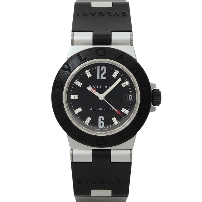 寶格麗 (BVLGARI) AL32TA 鋁合金女士腕錶，鑲嵌 18 顆鑽石，日期顯示，黑色石英機芯-0