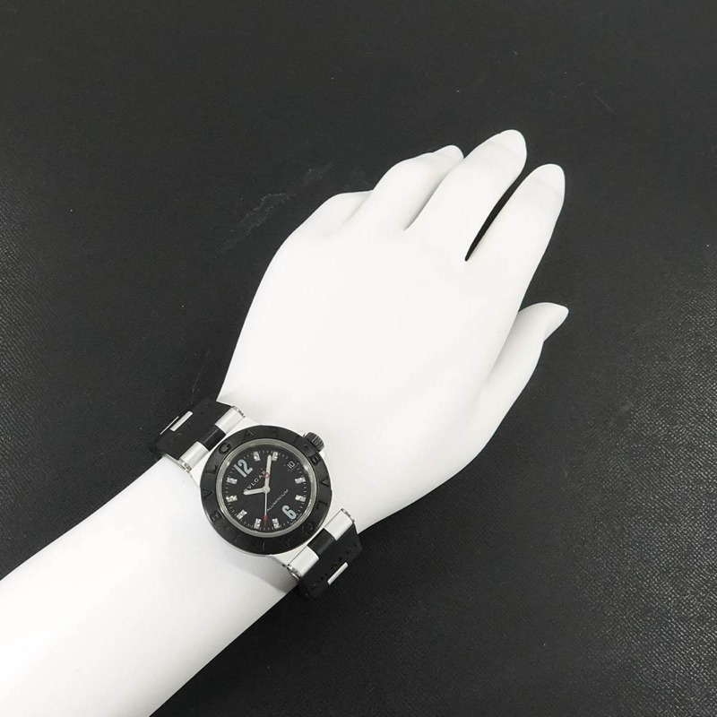寶格麗 (BVLGARI) AL32TA 鋁合金女士腕錶，鑲嵌 18 顆鑽石，日期顯示，黑色石英機芯-2