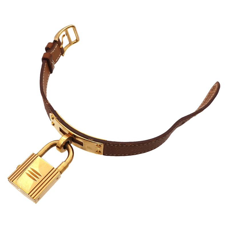 愛馬仕 Kelly 女士腕錶，金色棕色石英錶殼，帶 Cadena 錶帶-4