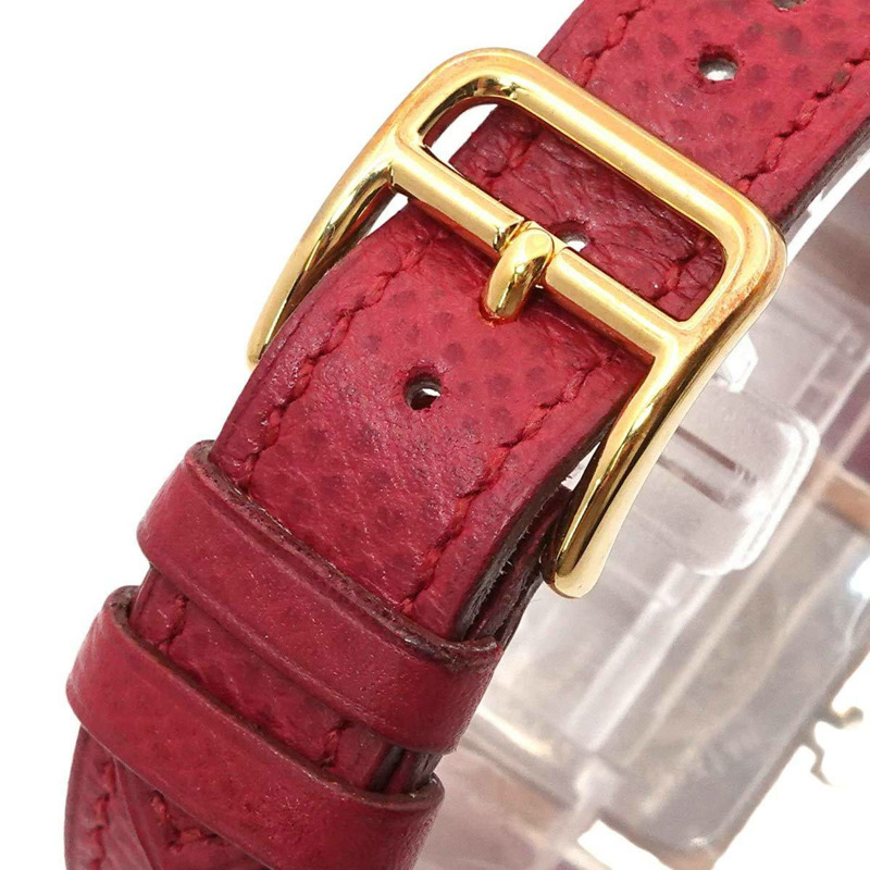 愛馬仕 Medor 女士金字塔金鉚釘腕錶，白色和紅色皮革錶帶，石英機芯-7