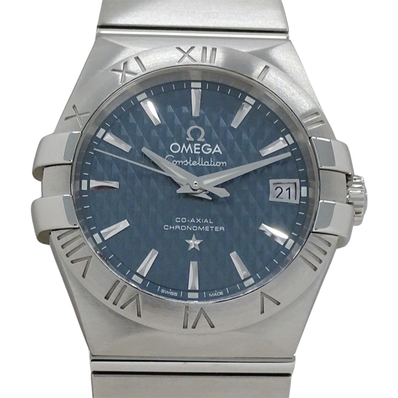 歐米茄星座系列 123.10.35.20.002 男士同軸自動上鍊腕錶,不鏽鋼錶殼,銀色和藍色錶背,拋光處理-1