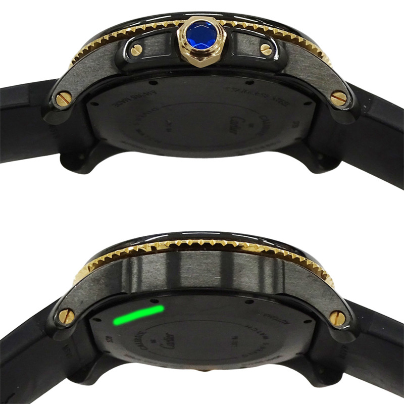 卡地亞 Calibre Diver 男士腕錶，碳纖維錶殼，日期顯示，自動上鍊，型號 AT W2CA0004，橡膠錶帶，PG 材質，玫瑰金錶殼，黑色錶盤-2