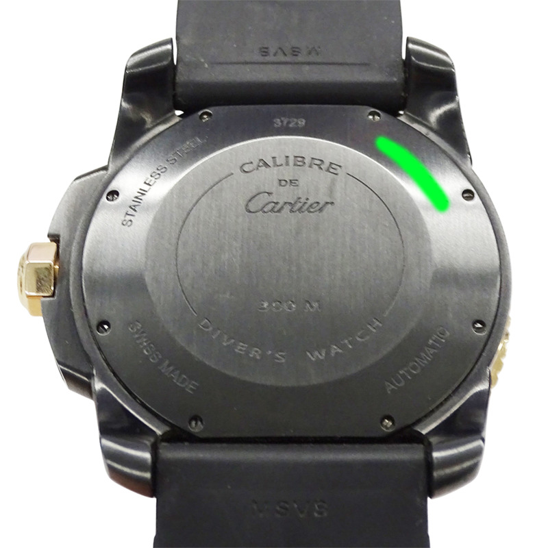 卡地亞 Calibre Diver 男士腕錶，碳纖維錶殼，日期顯示，自動上鍊，型號 AT W2CA0004，橡膠錶帶，PG 材質，玫瑰金錶殼，黑色錶盤-5