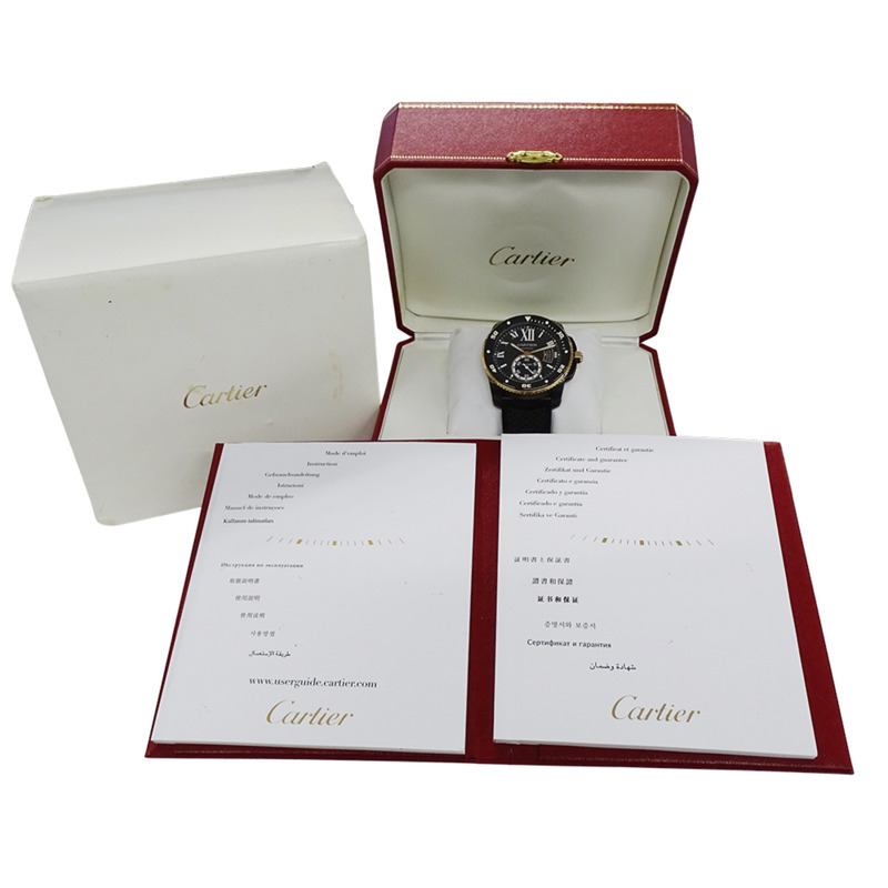 卡地亞 Calibre Diver 男士腕錶，碳纖維錶殼，日期顯示，自動上鍊，型號 AT W2CA0004，橡膠錶帶，PG 材質，玫瑰金錶殼，黑色錶盤-6