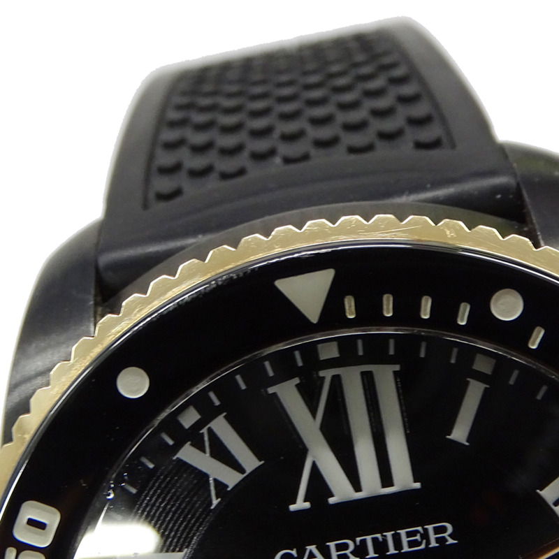 卡地亞 Calibre Diver 男士腕錶，碳纖維錶殼，日期顯示，自動上鍊，型號 AT W2CA0004，橡膠錶帶，PG 材質，玫瑰金錶殼，黑色錶盤-10