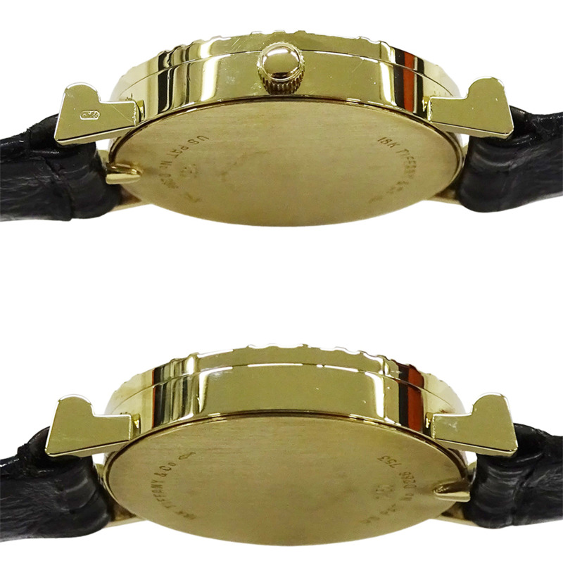 Tiffany & Co.) 女士 Atlas 石英腕錶，QZ 750YG，18K 金，黑色皮革錶帶，拋光，L0630-2