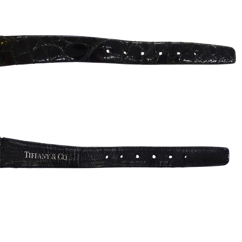 Tiffany & Co.) 女士 Atlas 石英腕錶，QZ 750YG，18K 金，黑色皮革錶帶，拋光，L0630-4