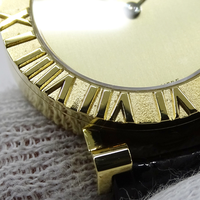 Tiffany & Co.) 女士 Atlas 石英腕錶，QZ 750YG，18K 金，黑色皮革錶帶，拋光，L0630-10