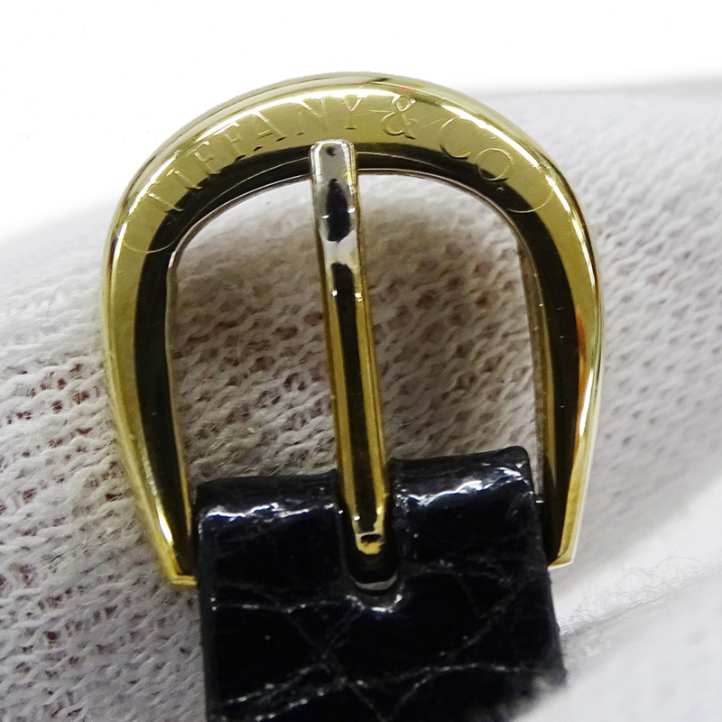 Tiffany & Co.) 女士 Atlas 石英腕錶，QZ 750YG，18K 金，黑色皮革錶帶，拋光，L0630-14