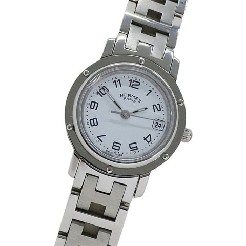 愛馬仕 Clipper Date 女士石英腕錶，不鏽鋼材質，CL4.210，銀/白色，拋光處理