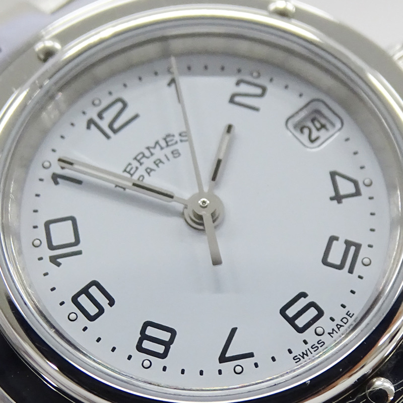 愛馬仕 Clipper Date 女士石英腕錶，不鏽鋼材質，CL4.210，銀/白色，拋光處理-11