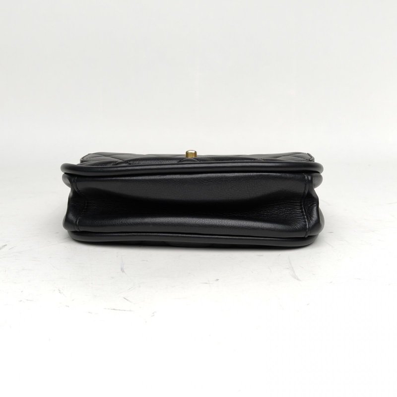 CHANEL 黑色牛皮晶片開金扣季節款粗鏈條手柄翻蓋單肩包-3