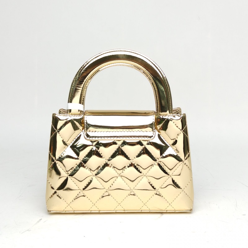 CHANEL 金色漆皮晶片開Kelly鏈條手柄手提包小號26C-2