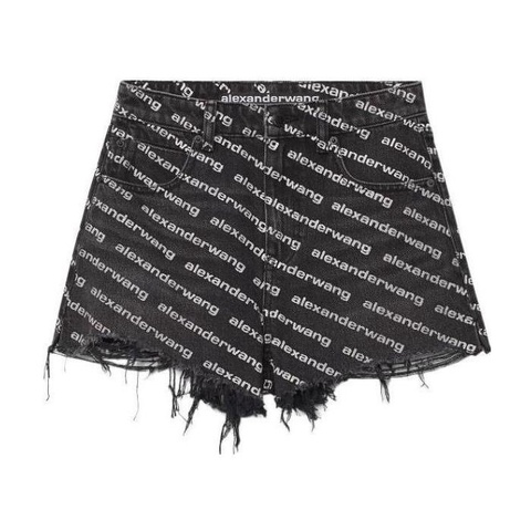 Alexander Wang 女士 BITE 徽標裝飾灰色做舊牛仔短褲24 25 26 27 28碼