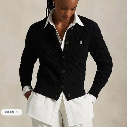 Polo Ralph Lauren 絞花針織羊毛喀什米爾羊毛混紡開襟衫