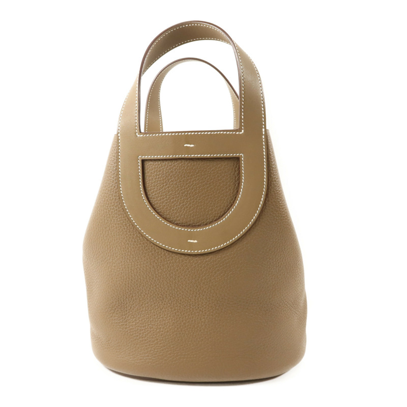 HERMES Clemence皮革In The Loop 23銀扣手挽袋Etoupe-1