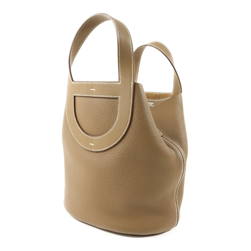 HERMES Clemence皮革In The Loop 23銀扣手挽袋Etoupe-2