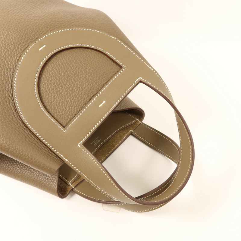 HERMES Clemence皮革In The Loop 23銀扣手挽袋Etoupe-7