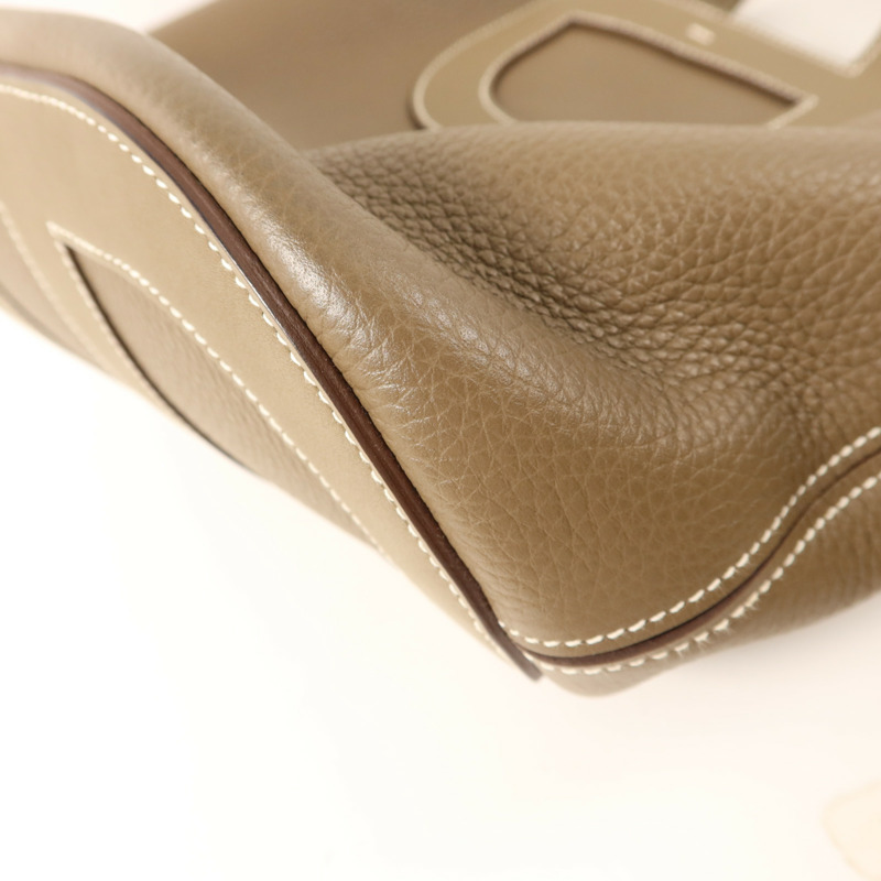 HERMES Clemence皮革In The Loop 23銀扣手挽袋Etoupe-10
