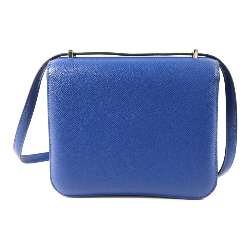HERMES Epsom皮革Constance Mini銀扣手挽肩背兩用袋Bleu France-1
