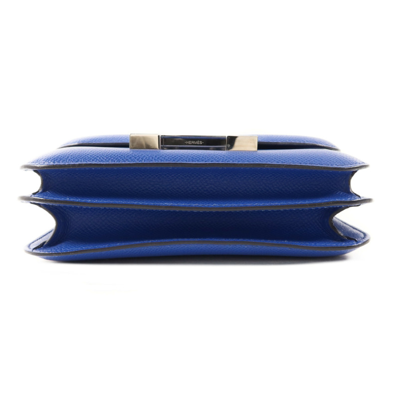HERMES Epsom皮革Constance Mini銀扣手挽肩背兩用袋Bleu France-3