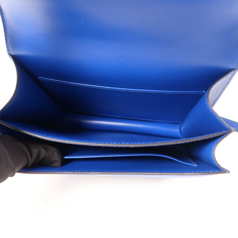 HERMES Epsom皮革Constance Mini銀扣手挽肩背兩用袋Bleu France-4