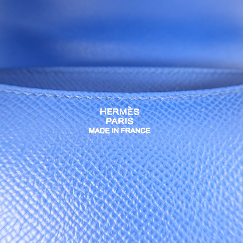 HERMES Epsom皮革Constance Mini銀扣手挽肩背兩用袋Bleu France-5