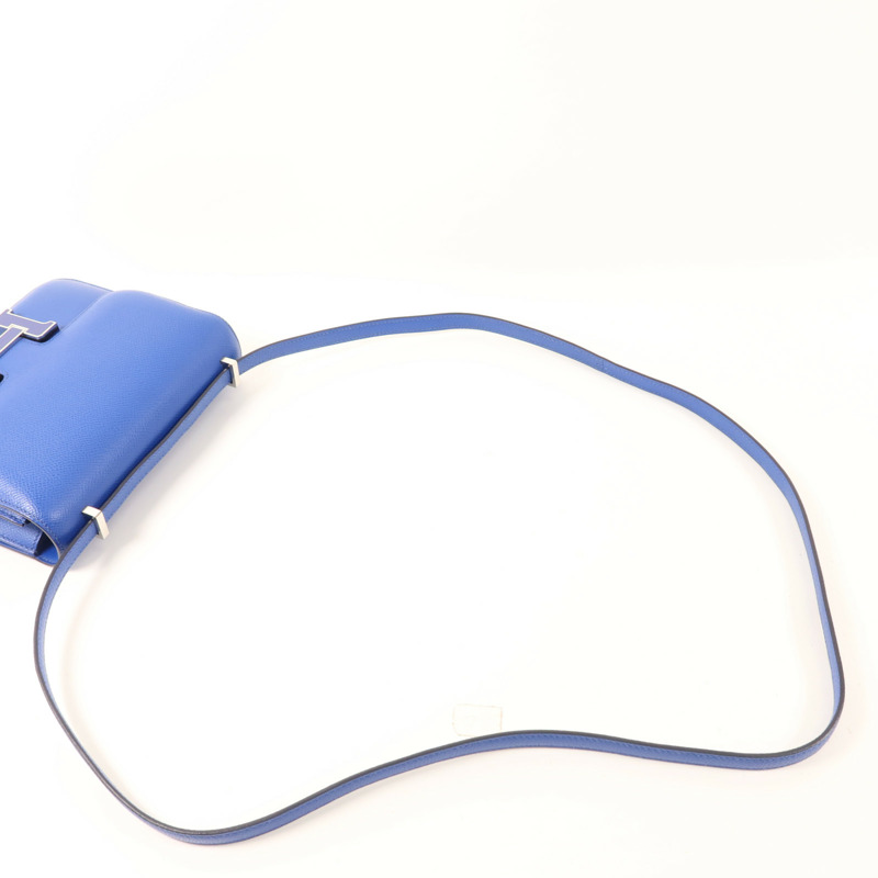 HERMES Epsom皮革Constance Mini銀扣手挽肩背兩用袋Bleu France-7