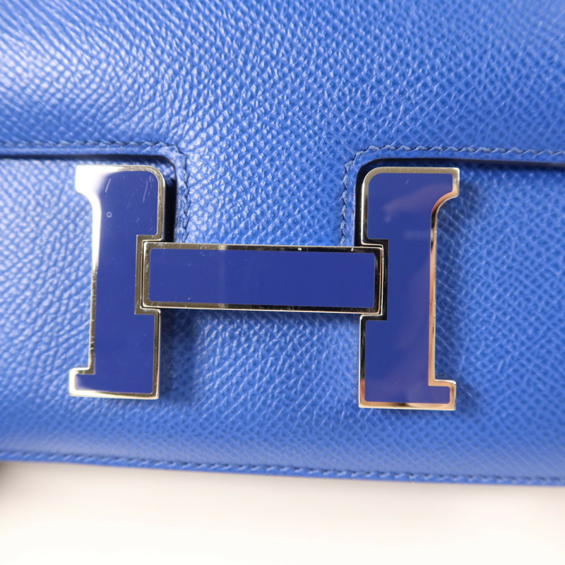 HERMES Epsom皮革Constance Mini銀扣手挽肩背兩用袋Bleu France-8