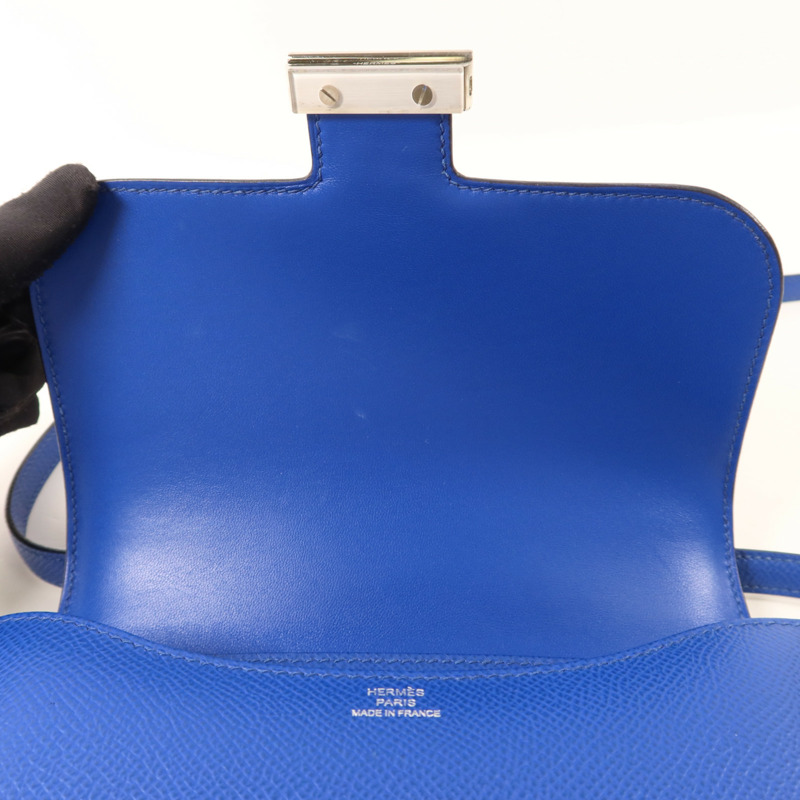 HERMES Epsom皮革Constance Mini銀扣手挽肩背兩用袋Bleu France-10