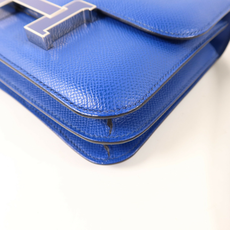 HERMES Epsom皮革Constance Mini銀扣手挽肩背兩用袋Bleu France-11