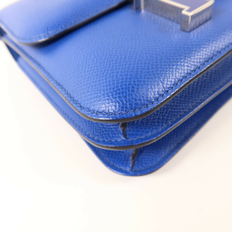 HERMES Epsom皮革Constance Mini銀扣手挽肩背兩用袋Bleu France-12