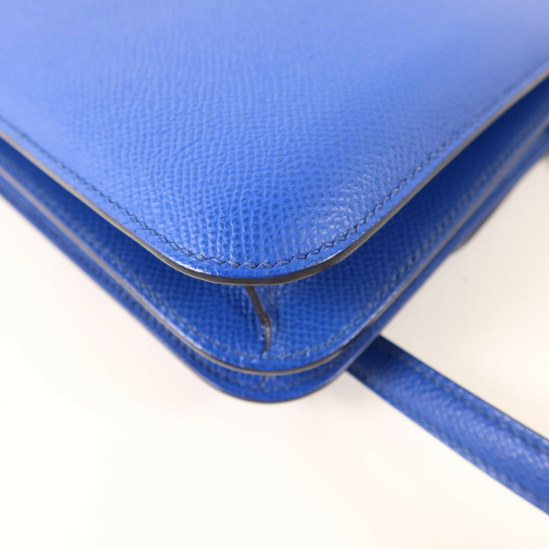 HERMES Epsom皮革Constance Mini銀扣手挽肩背兩用袋Bleu France-13