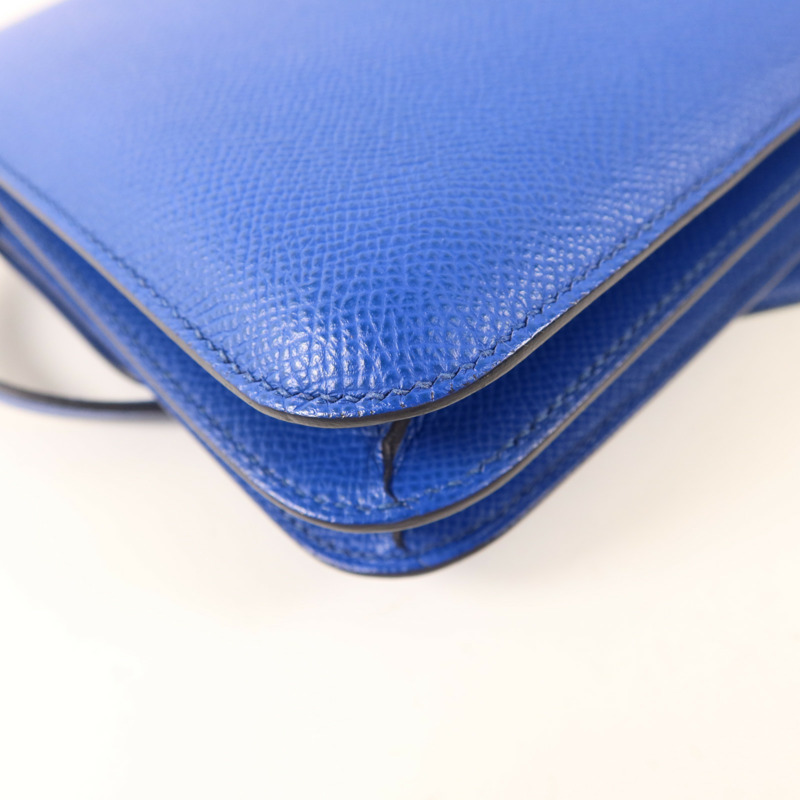 HERMES Epsom皮革Constance Mini銀扣手挽肩背兩用袋Bleu France-14
