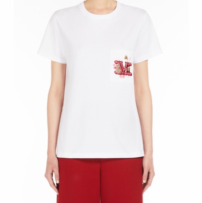 Max Mara 女士 帶刺繡口袋的平紋針織 T 恤XS S M L XL XXL碼-1
