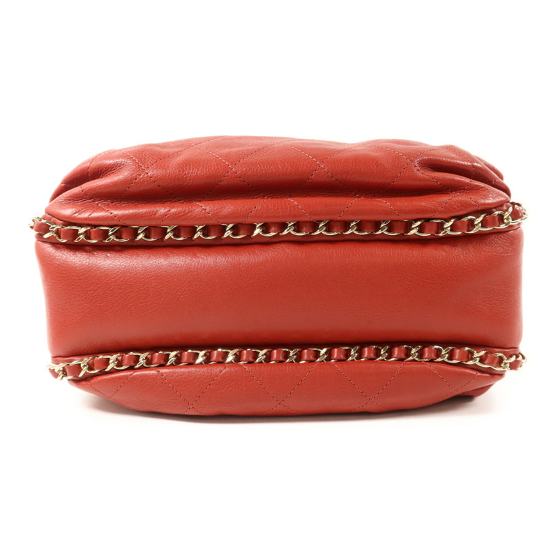 CHANEL 牛皮皮革Chain Shoulder金扣鏈帶肩背袋-3