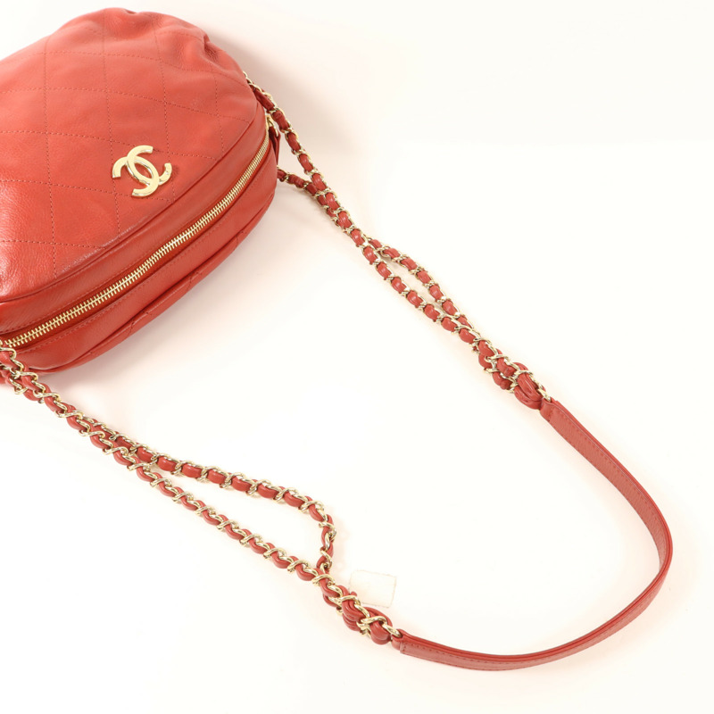 CHANEL 牛皮皮革Chain Shoulder金扣鏈帶肩背袋-7