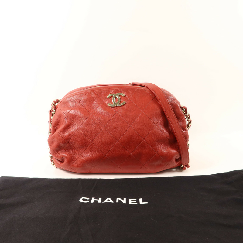 CHANEL 牛皮皮革Chain Shoulder金扣鏈帶肩背袋-9