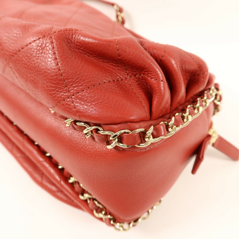 CHANEL 牛皮皮革Chain Shoulder金扣鏈帶肩背袋-13