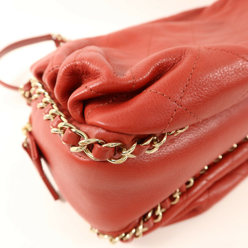 CHANEL 牛皮皮革Chain Shoulder金扣鏈帶肩背袋-14