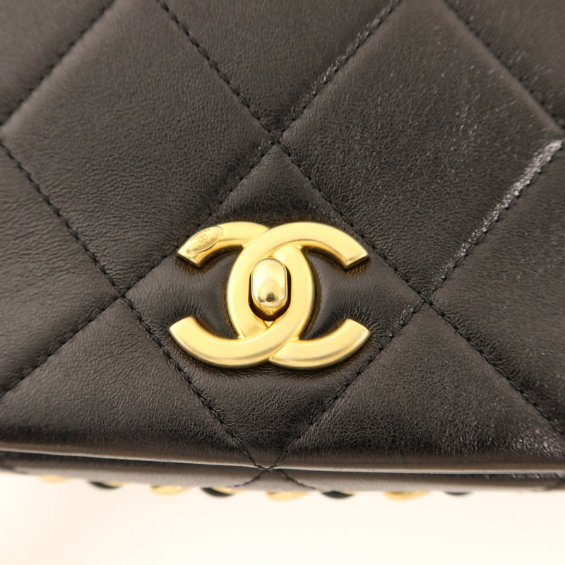 CHANEL 牛皮皮革Chain Shoulder金扣鏈帶肩背袋-8