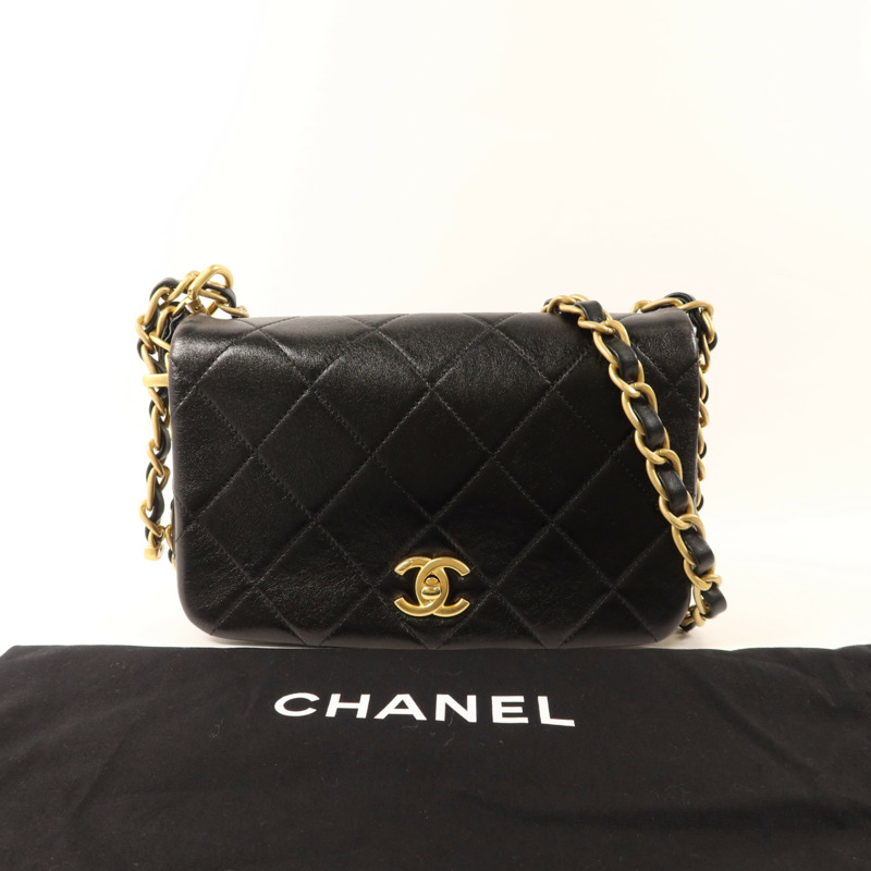 CHANEL 牛皮皮革Chain Shoulder金扣鏈帶肩背袋-9