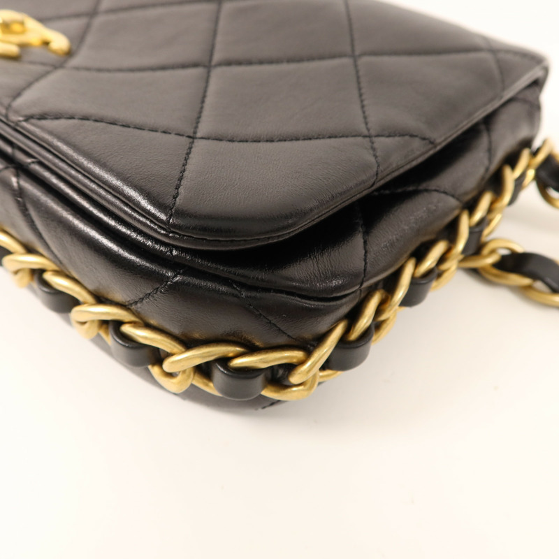 CHANEL 牛皮皮革Chain Shoulder金扣鏈帶肩背袋-12