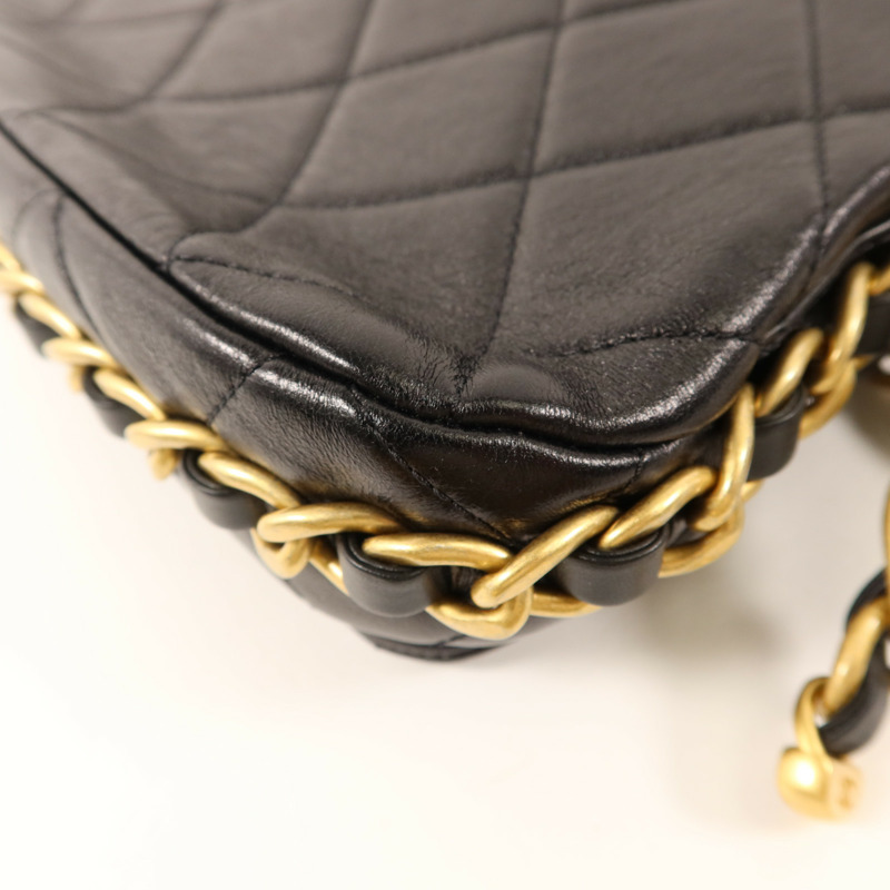 CHANEL 牛皮皮革Chain Shoulder金扣鏈帶肩背袋-14