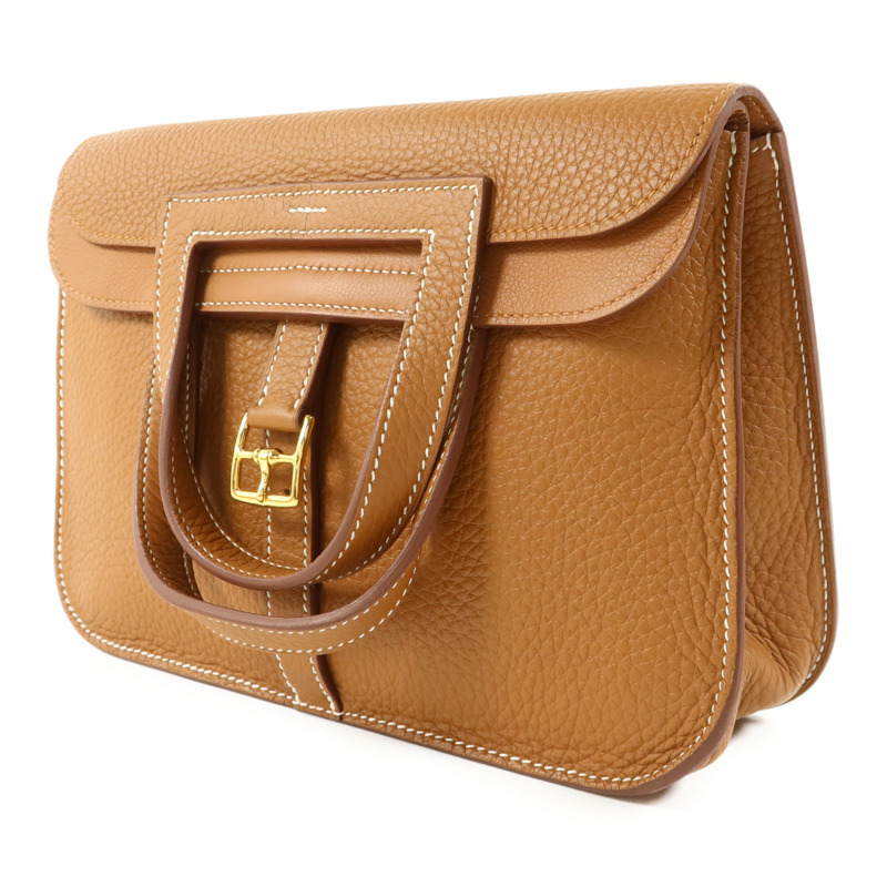 HERMES Clemence皮革Halzan 25金扣手挽肩背兩用袋Gold-2