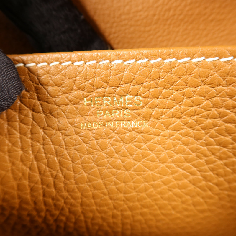 HERMES Clemence皮革Halzan 25金扣手挽肩背兩用袋Gold-5