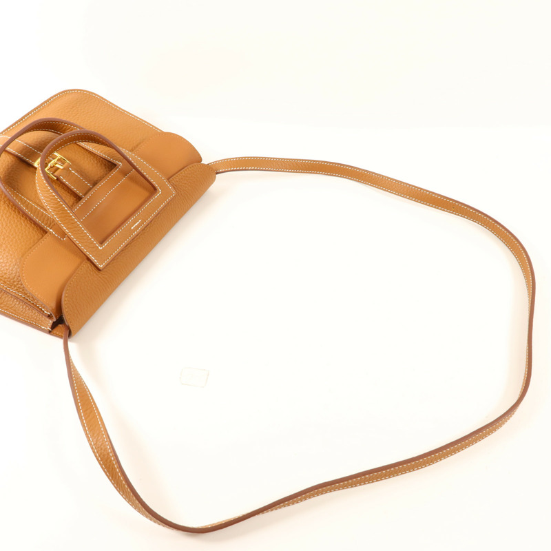 HERMES Clemence皮革Halzan 25金扣手挽肩背兩用袋Gold-7