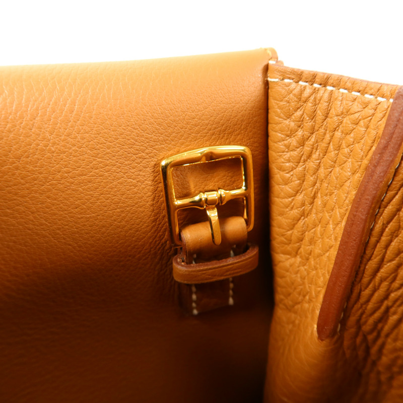 HERMES Clemence皮革Halzan 25金扣手挽肩背兩用袋Gold-8